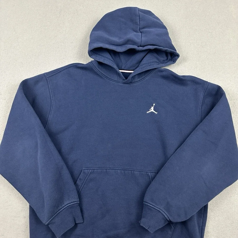 Jordan Hoodie Men Medium Blue Solid Jumpman Sweatshirt Pullover Pockets M